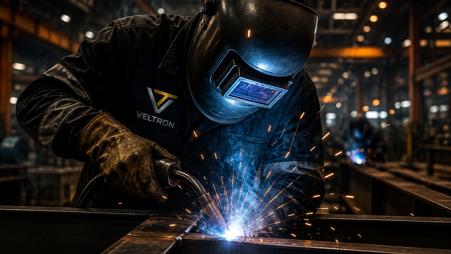 VELTRON MAKİNE atölyesinde çelik konstrüksiyon kaynağı yapan usta