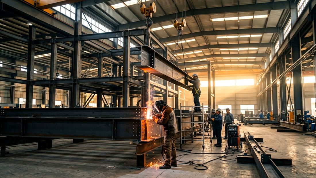 Fabrika içinde vinçle çelik kiriş montajı